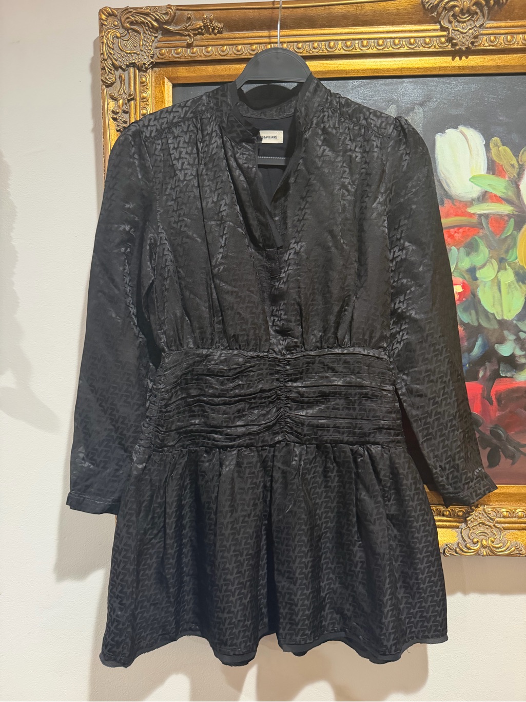 Zadig & Voltaire Black Long-Sleeve Textured V-Neck Dress